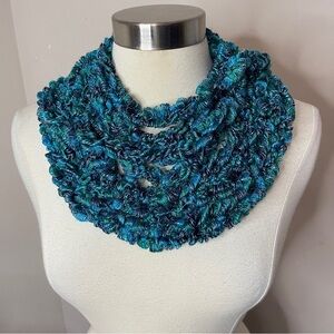 HANDMADE Crochet Infinity Scarf Metallic Turquoise